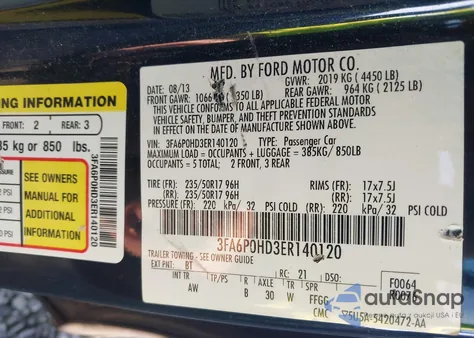 2014 Ford Fusion Se из США, поврежденный, VIN 3FA6P0HD3ER140120